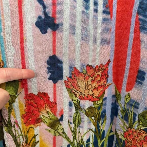 Anthropologie Conditions Apply Women’s Multi Viscose Neck Tie Semi Sheer Blouse - Picture 7 of 15